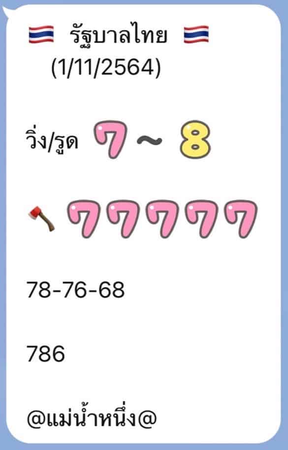  ภาพเลขเด็ด "แม่น้ำหนึ่ง"  หวยรัฐบาล งวดวันที่ 1/11/64 