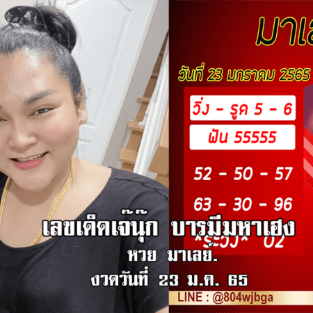 หวยมาเลย์แม่นๆ วันนี้ ของ “เจ๊นุ๊ก บารมีมหาเฮง” งวดวันที่ 23/1/65